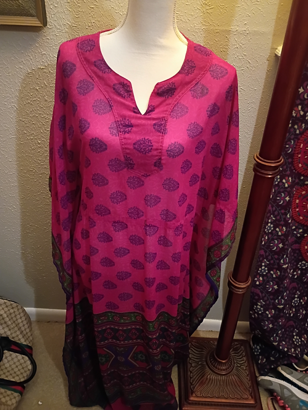 Boho Pink Printed V-Neck Women's Tunic Top